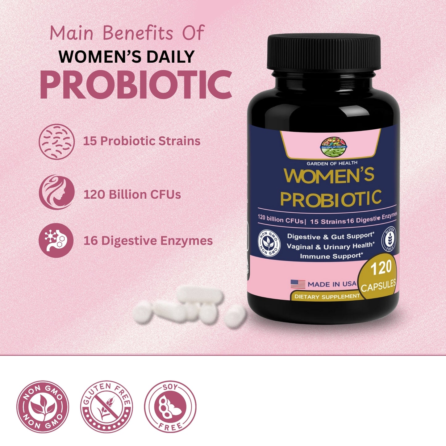 Garden of Health Women’s Probiotic – 120 Billion CFU | Digestive, Gut & Immune Support (120 Capsules)