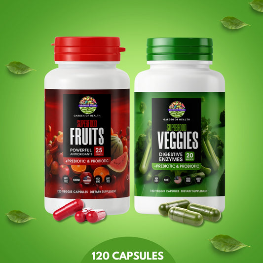 Superfood Fruits & Superfood Veggies Capsules – Antioxidant & Digestive Support Blend (120 Capsules Each)