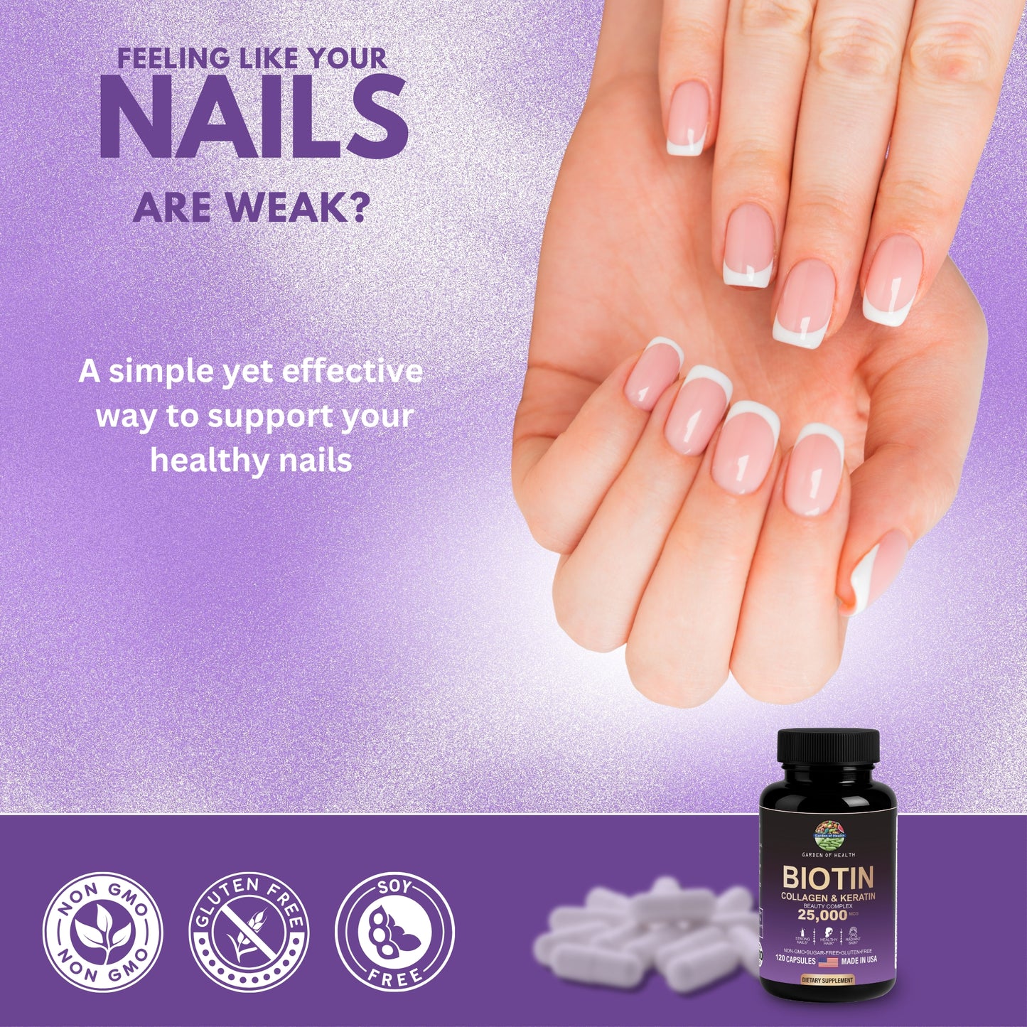 Biotin 25,000 mcg Beauty Complex with Collagen & Keratin – Hair, Skin & Nails Support (120 Capsules)