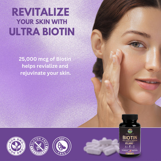 Biotin 25,000 mcg Beauty Complex with Collagen & Keratin – Hair, Skin & Nails Support (120 Capsules)
