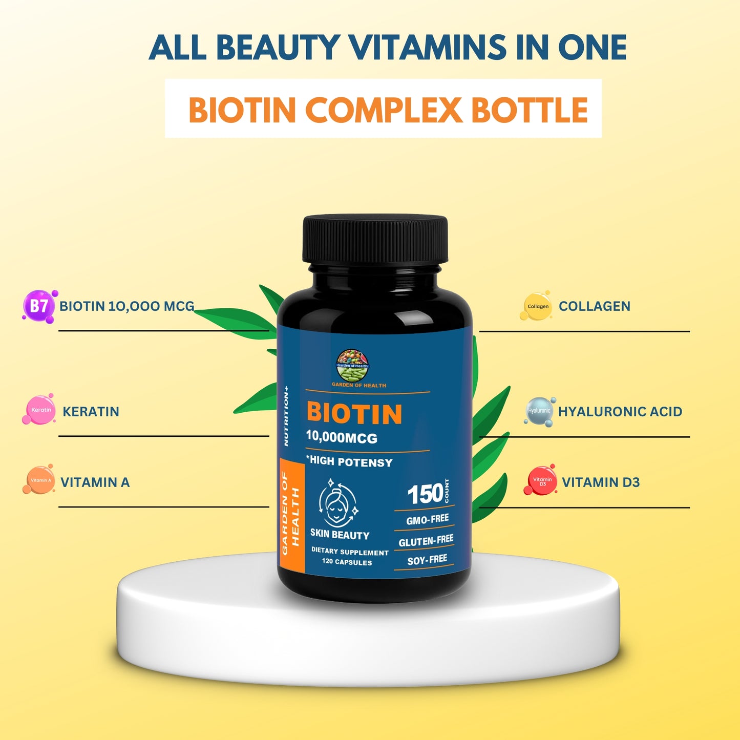 Garden of Health Biotin 10,000mcg – High Potency Hair, Skin & Nail Support (150 Count)