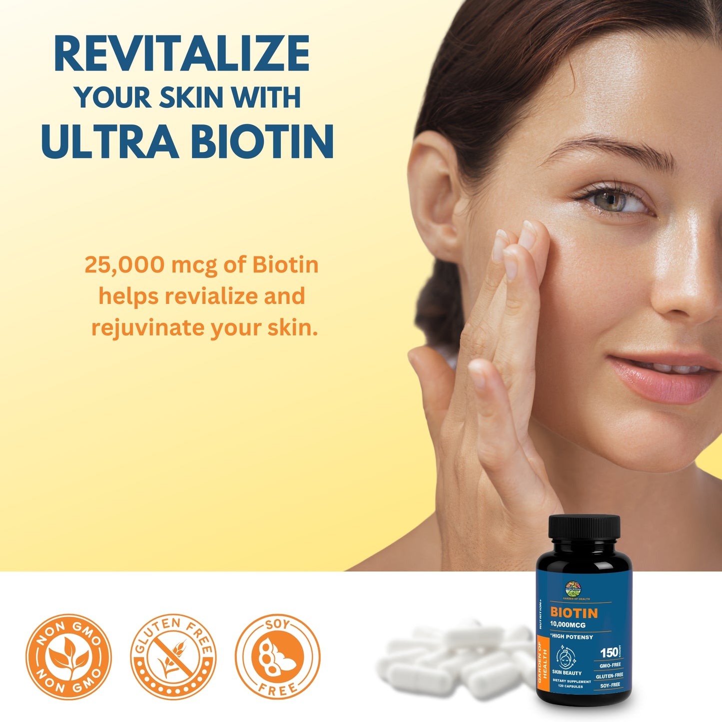 Garden of Health Biotin 10,000mcg – High Potency Hair, Skin & Nail Support (150 Count)