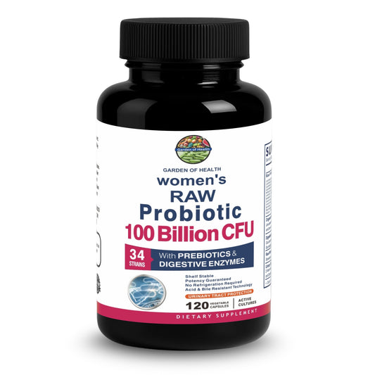 Women’s Raw Probiotic 100 Billion CFU – 34 Strains with Prebiotics & Enzymes (120 Capsules)