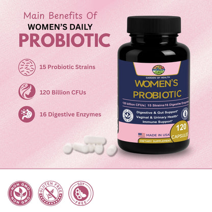 Garden of Health Women’s Probiotic – 120 Billion CFU | Digestive, Gut & Immune Support (120 Capsules)