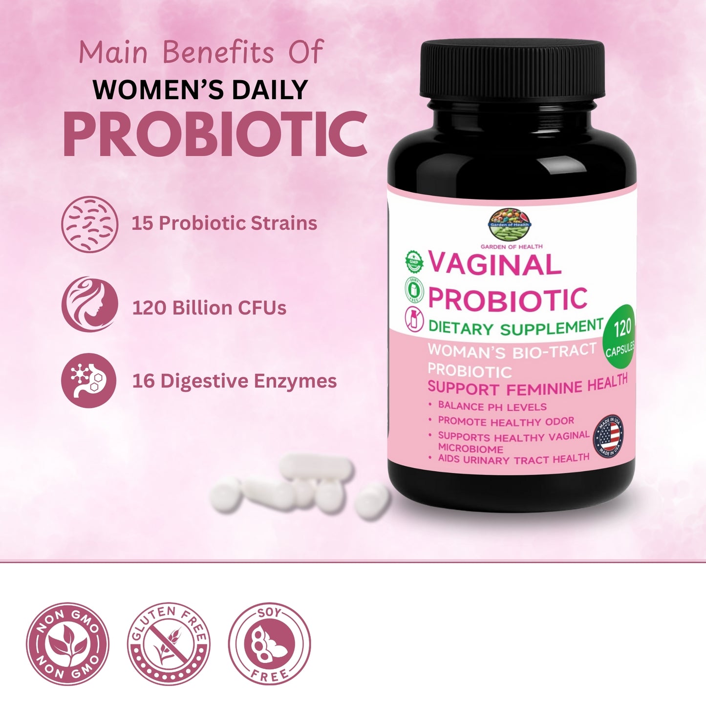 Vaginal Probiotic for Women – Feminine Health & pH Balance Support (120 Capsules)