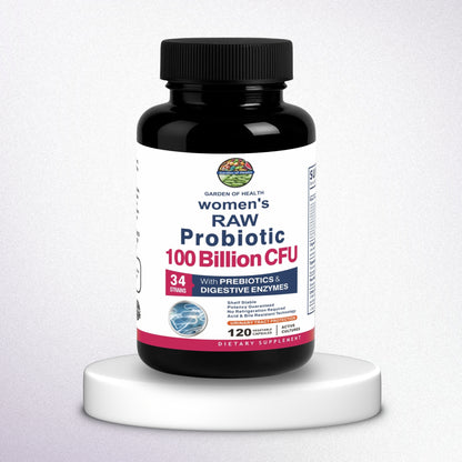 Women’s Raw Probiotic 100 Billion CFU – 34 Strains with Prebiotics & Enzymes (120 Capsules)