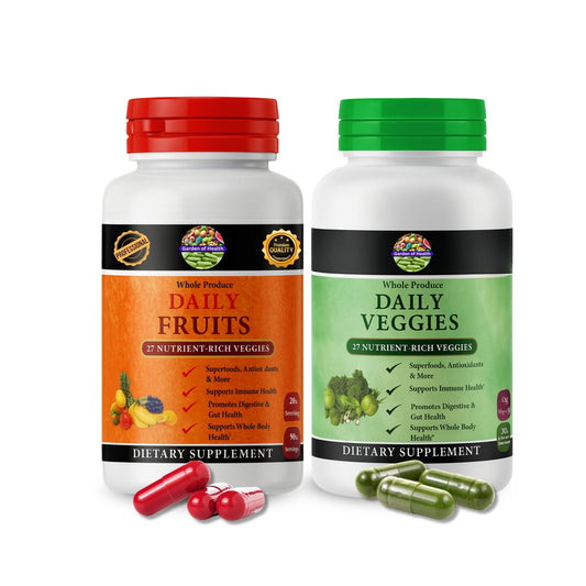 Daily Fruits & Daily Veggies Whole Produce Capsules – Complete Whole Food Nutrition (120 Capsules Each)
