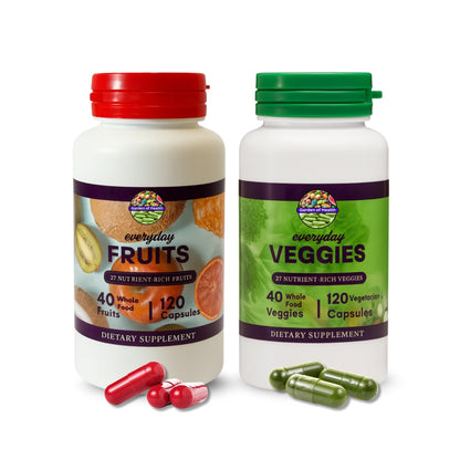 Everyday Fruits & Veggies Capsules – Whole Food Daily Nutrition Blend (120 Capsules Each)
