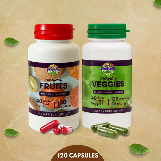 Everyday Fruits & Veggies Capsules – Whole Food Daily Nutrition Blend (120 Capsules Each)