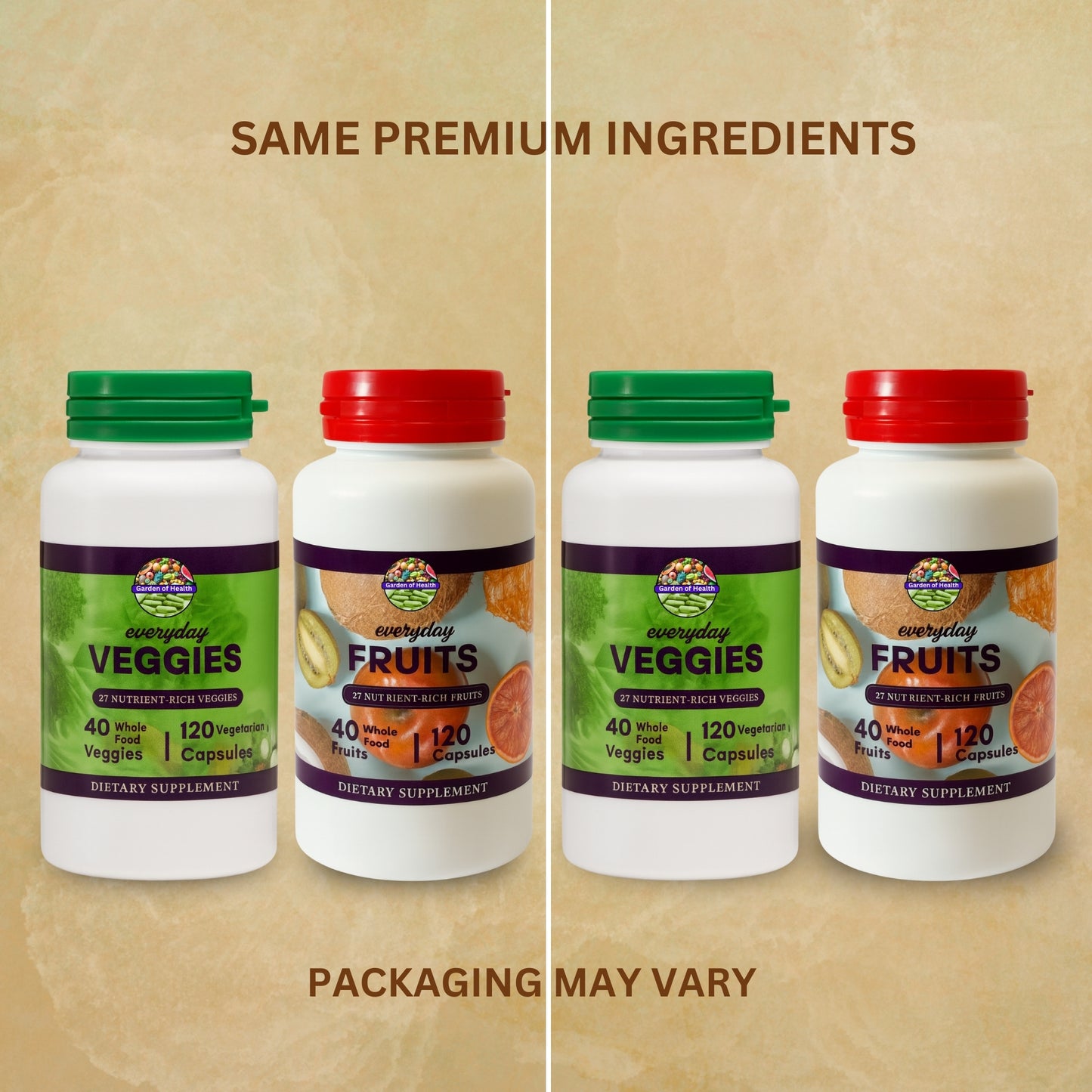 Everyday Fruits & Veggies Capsules – Whole Food Daily Nutrition Blend (120 Capsules Each)