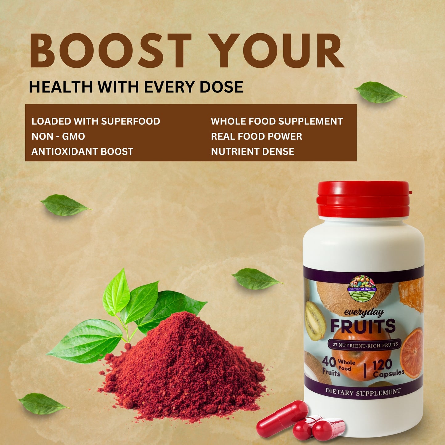 Everyday Fruits & Veggies Capsules – Whole Food Daily Nutrition Blend (120 Capsules Each)