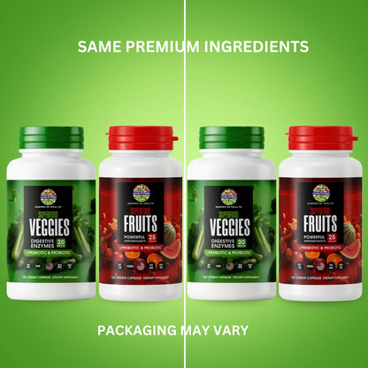 Superfood Fruits & Superfood Veggies Capsules – Antioxidant & Digestive Support Blend (120 Capsules Each)