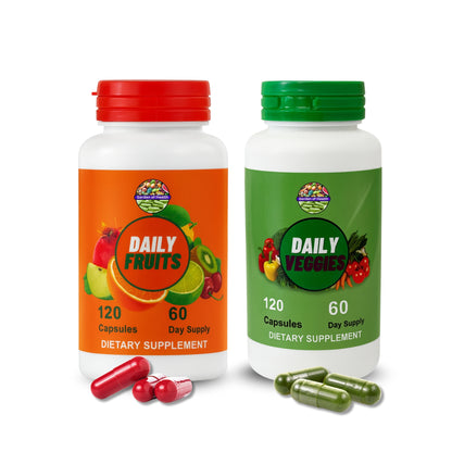 Daily Fruits & Daily Veggies Capsules – 60-Day Whole Food Nutrition Supply (120 Capsules Each)